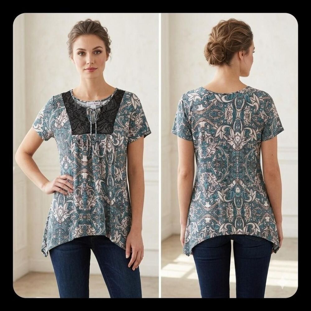 Carol Rose multicoloured top with lace detail Size L #fairycore #boho